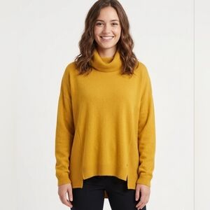 Olsen Mustard Yellow Mock Neck wool blend soft Side Stripe large